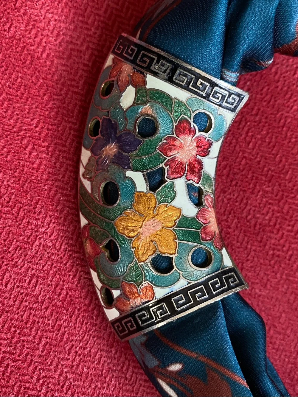 New scarf with cloisonné slide pendant. Gorgeous!